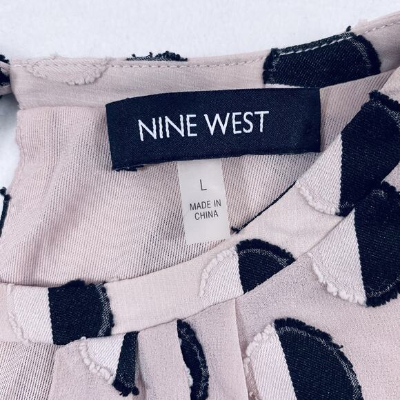 Nine‎ West Top Womens Large Pale Pink Black Polka Dot Sleeveless Dress Blouse - Picture 3 of 10